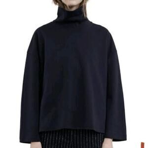Acne Studios Lorma Heavy Cotton Funnel Turtleneck Boxy Pullover Small Blue